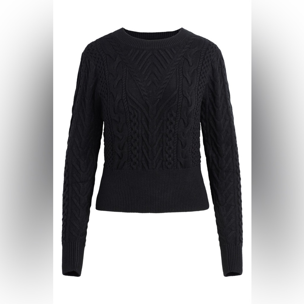 Favorite Daughter Esther Black Cable Crop Sweater, Size XS, NWT
